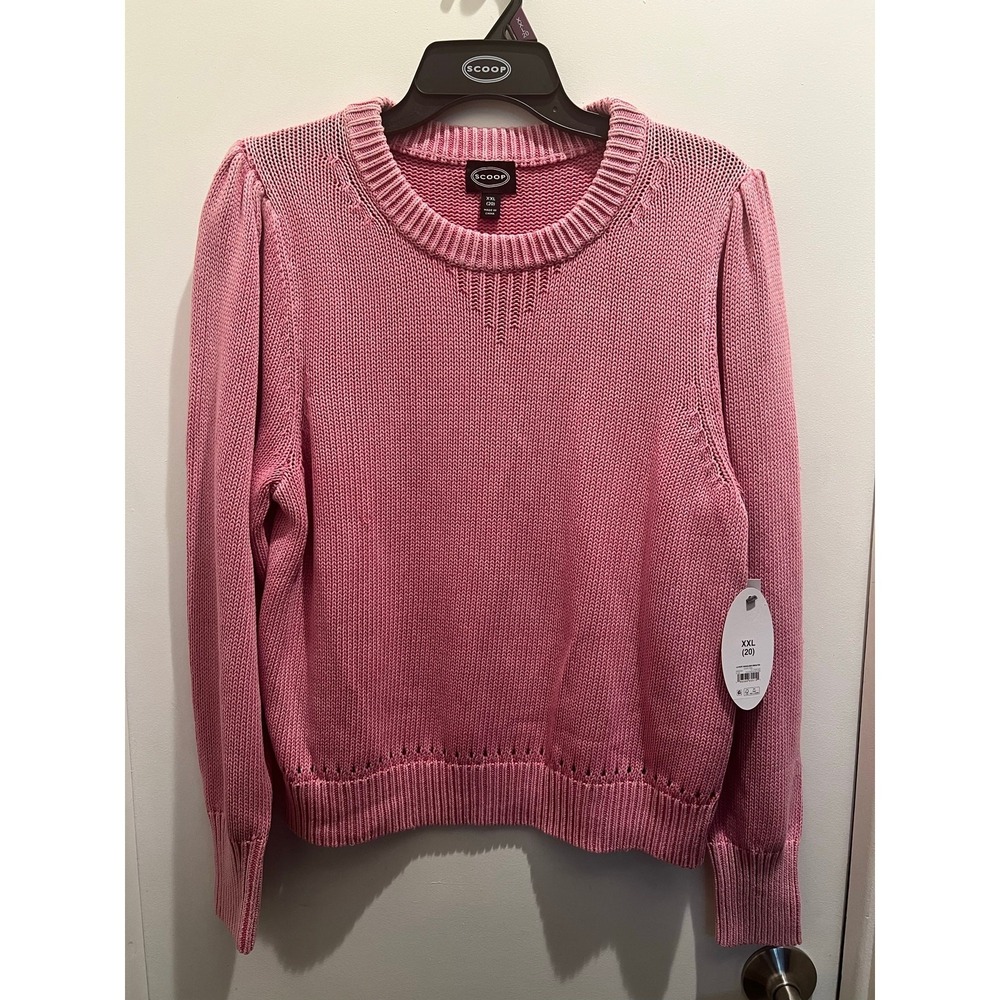 Scoop Women's Acid Wash Cotton Sweater w/ Long Puff Sleeves, Midweight, Size XXL